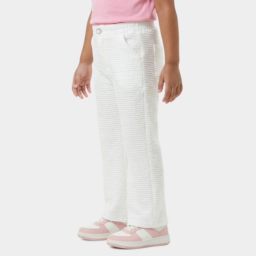 Girls' Off White Elastic Waist Comfortable Trousers, ऑफ व्हाइट, large