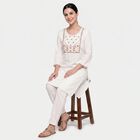 Women's Off White Square Neck Embroidered Kurta, Off White, small