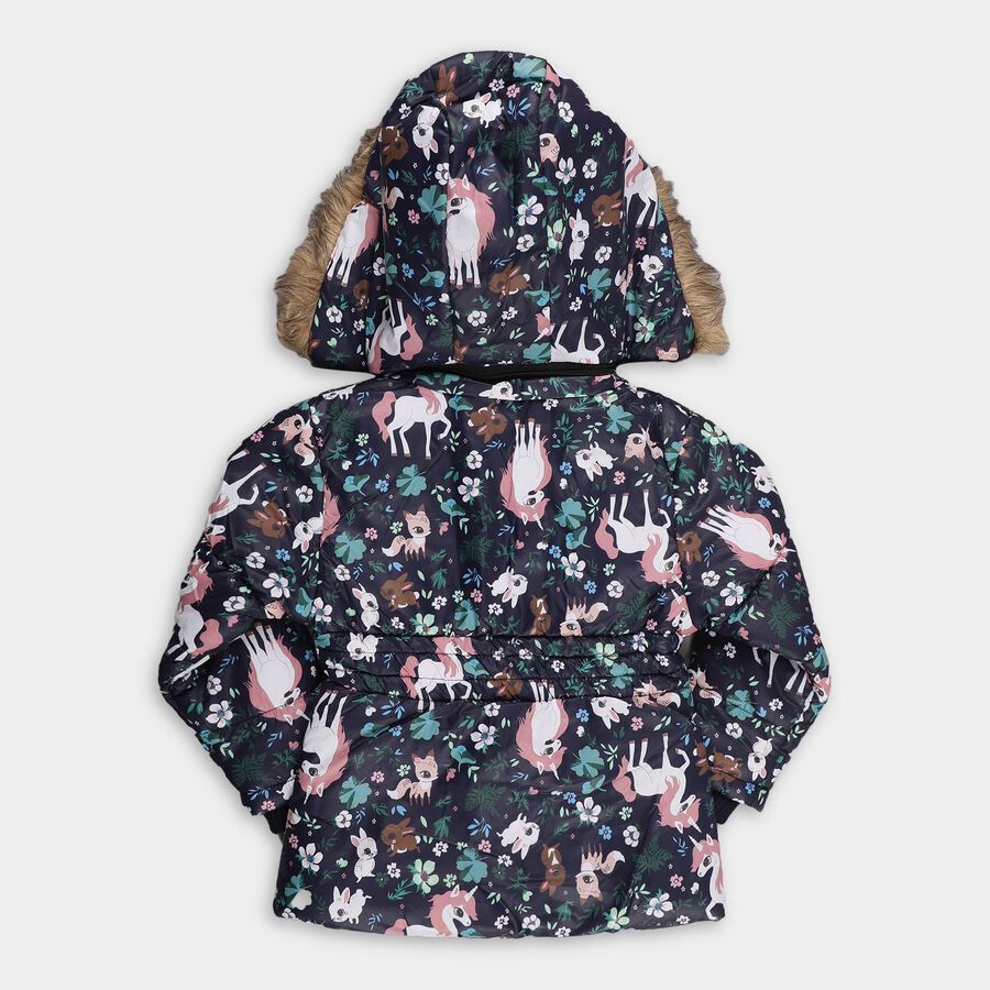 Girls' Deep Midnight Navy Hooded Casual Jacket, नेवी ब्लू, large image number null