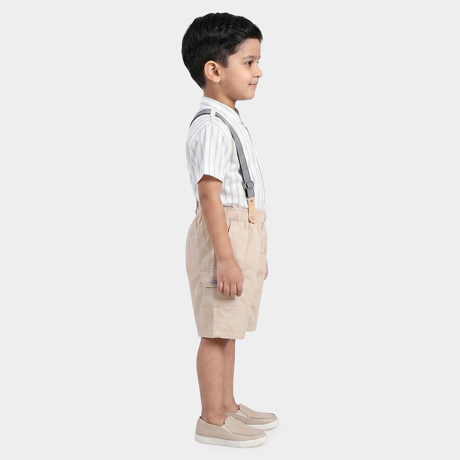 Boys' Cream 100% Cotton Mandarin Collar Striped Baba Suit, ऑफ व्हाइट, large