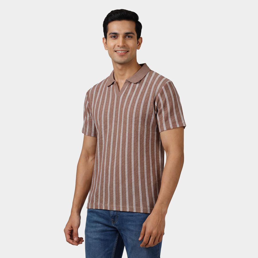 Men's Beige Polo Collar Classic T-Shirt, Beige, large