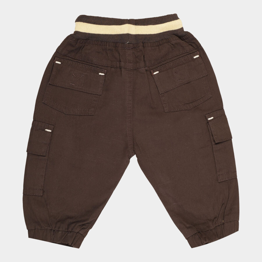 Infants Solid Cotton Trousers, Brown, large image number null