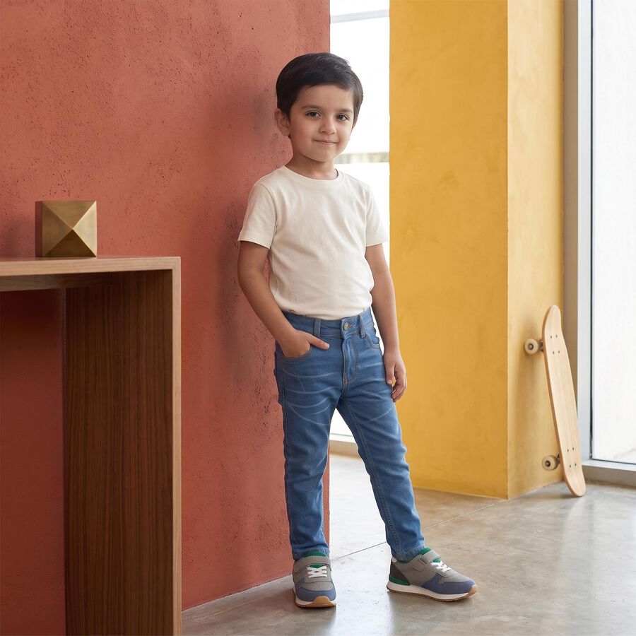 Boys Blue Slim Fit Washed Jeans, मध्यम नीला, large