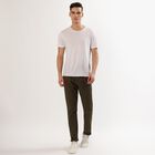 Men's Muted Olive Green Slim Fit Flat-Front Casual Trousers, Olive, small image number null