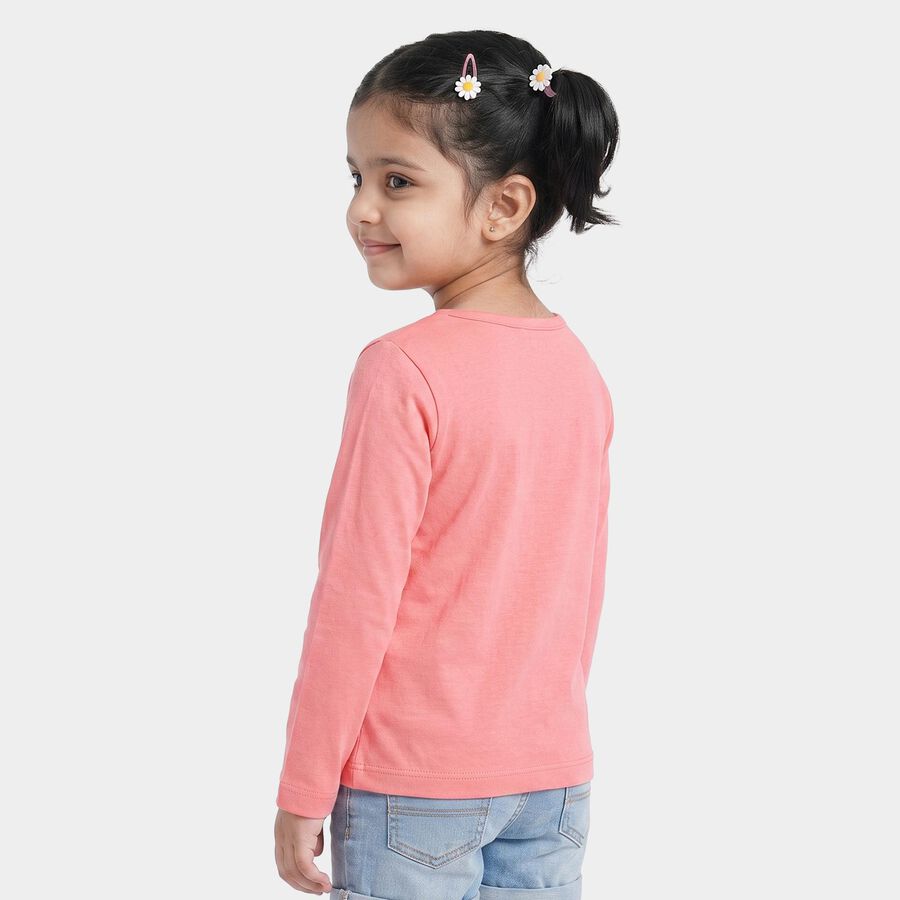 Girls' Coral Round Neck Regular Top, मूँगा (कोरल), large