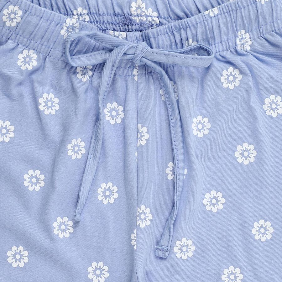 Girls' Light Blue Floral Printed Cotton Blend Pyjama, Light Blue, large image number null