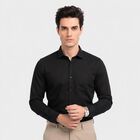 Men's Black Cotton Spread Collar Slim Fit Formal Shirt, काला, small