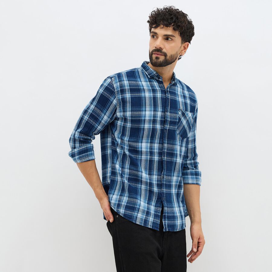 Men's Deep Midnight Navy Blue Cotton Classic Casual Shirt, नेवी ब्लू, large image number null