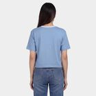 Women's Blue Cotton Round Neck Graphic T-Shirt, हल्का नीला, small