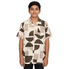 Boys Beige and Brown Cotton Half Sleeve Cuban Collar Casual Shirt, Beige, small image number null