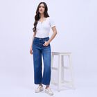 Women's Stonewashed Blue Wide Leg High Waist Jeans, Mid Blue, small