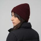 Women's Maroon Ribbed Beanie Cap, वाइन, small