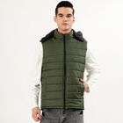 Men's Olive High Neck Sleeveless Puffer Jacket, ओलिव, small image number null