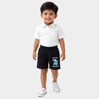 Boys Navy Blue Regular Fit Printed Bermuda Shorts, Navy Blue, small