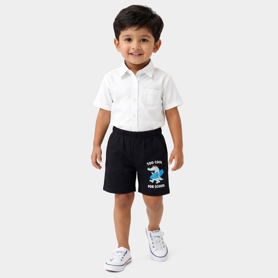 Boys Navy Blue Regular Fit Printed Bermuda Shorts, Navy Blue, large