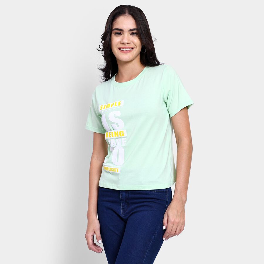 Ladies' 100% Cotton Round Neck T-Shirt , Light Green, large image number null