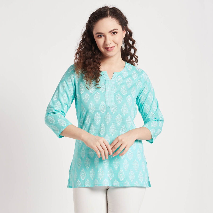 All Over Print Straight Kurti, Light Blue, large image number null