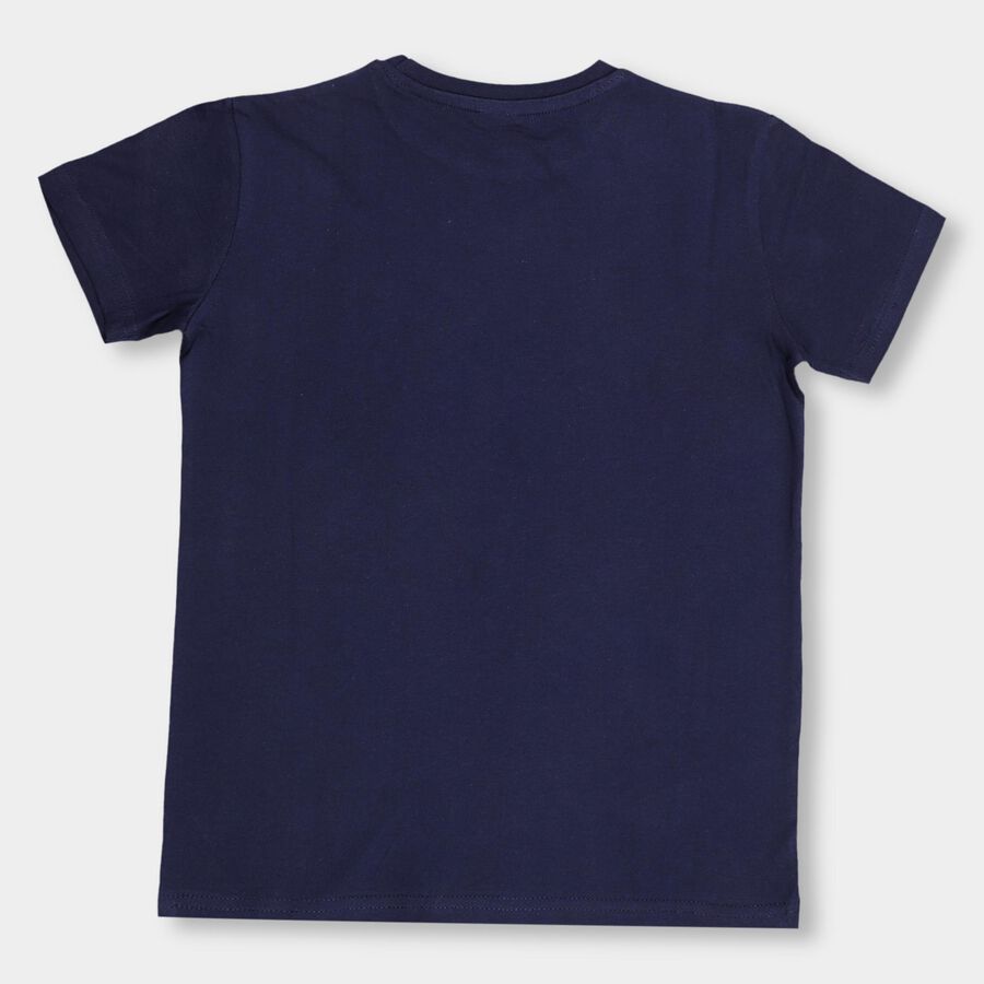 Kids' Navy Blue Cotton Round Neck Casual T-Shirt, Navy Blue, large image number null