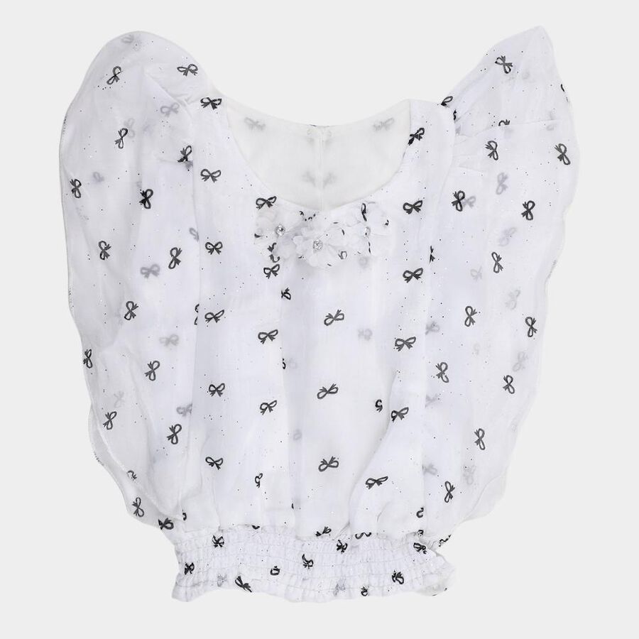 Girls Bright Snow White Round Neck Romantic T-Shirt, White, large image number null