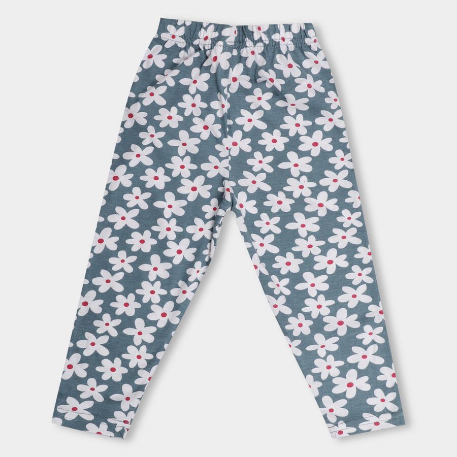 Girls' Muted Slate Blue Floral Printed Regular Fit Pyjama, Dark Grey, large image number null