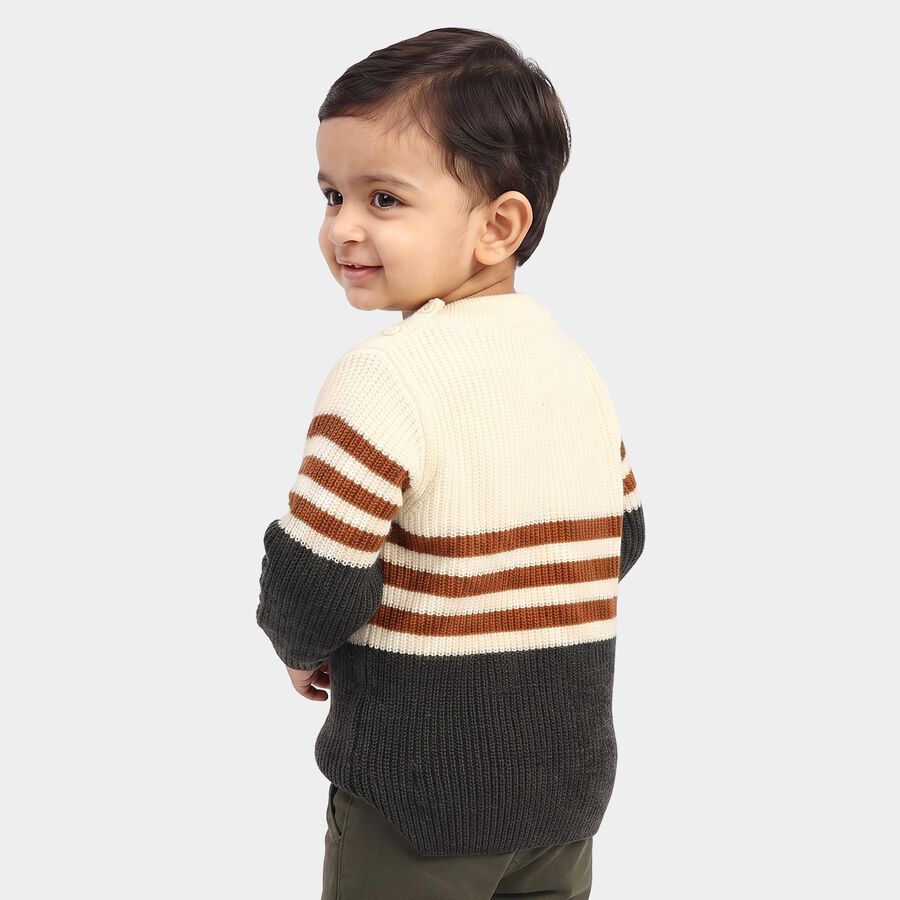 Infants' Charcoal Crew Neck Striped Pullover, चारकोल, large