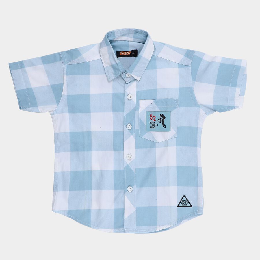Boys Light Blue Cotton Half Sleeve Classic Casual Shirt, Light Blue, large image number null