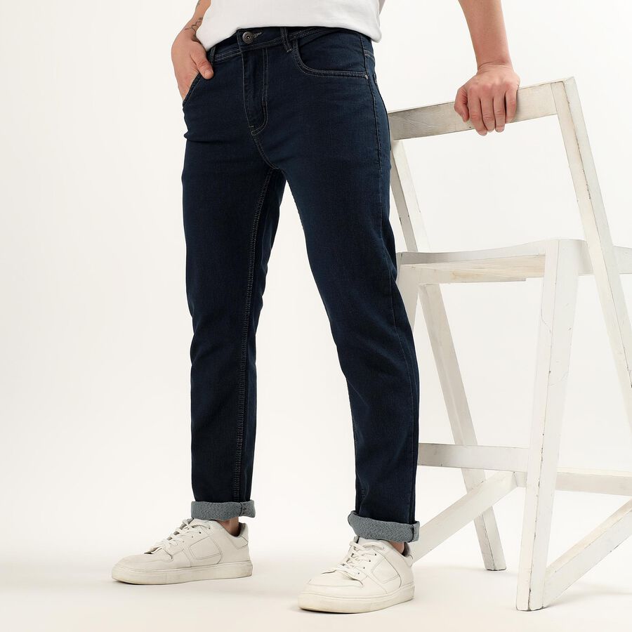 Men's Deep Indigo Slim Fit Five-Pocket Jeans, Dark Blue, large image number null