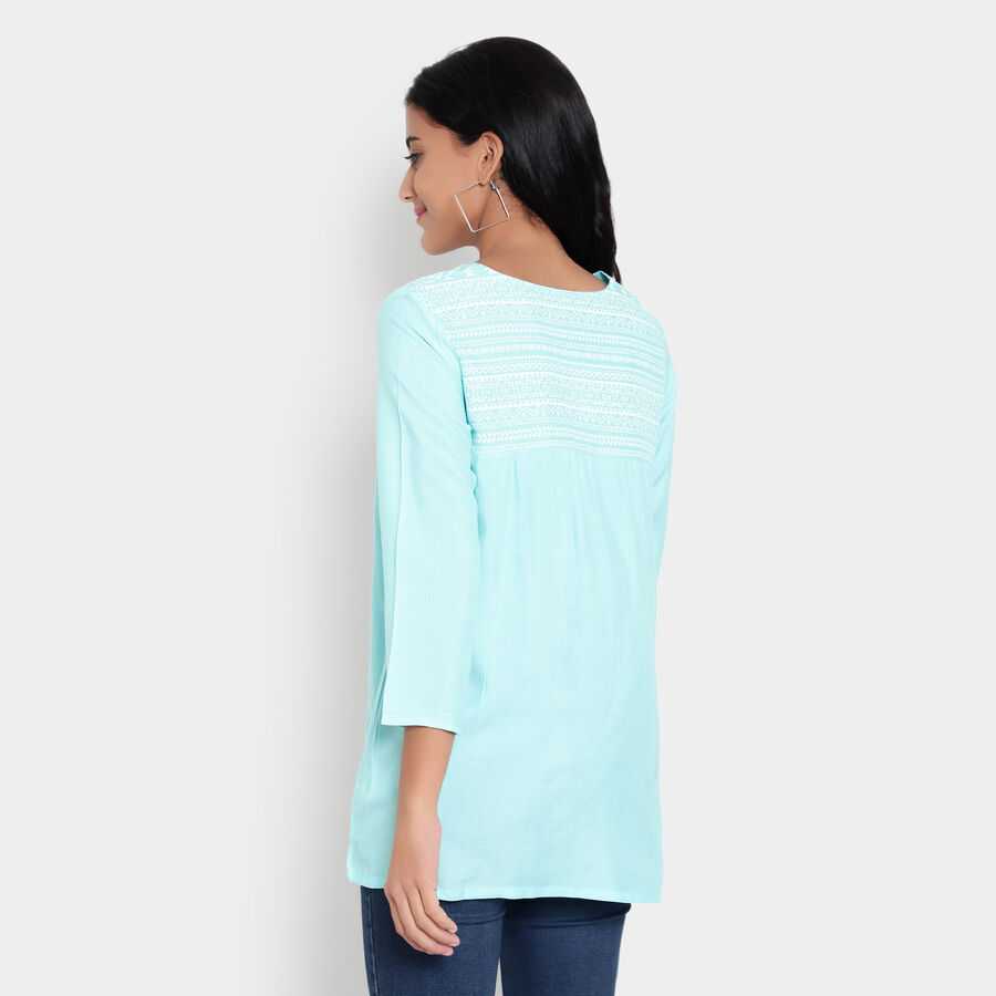 3/4th Sleeves Straight Kurti, Aqua, large image number null