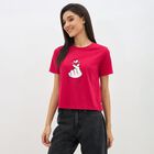 Women's Bright Red Round Neck Casual T-Shirt, Fuchsia, small image number null