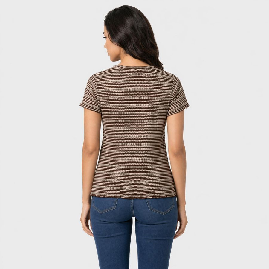 Women's Brown Round Neck Regular T-Shirt, भूरा, large