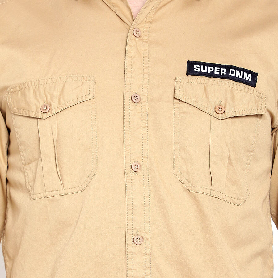 100% Cotton Solid Casual Shirt, Khaki, large image number null