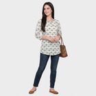 Women's Light Blue Round Neck Printed Kurti, Light Blue, small