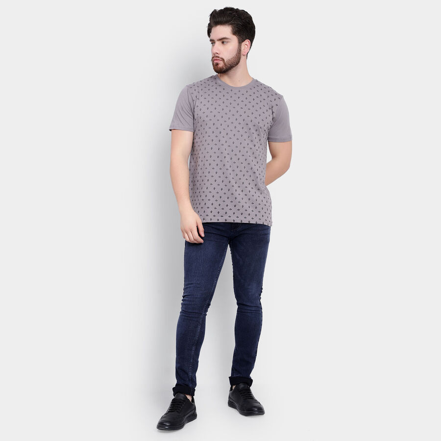 Cotton Solid Round Neck T-Shirt, Dark Grey, large image number null