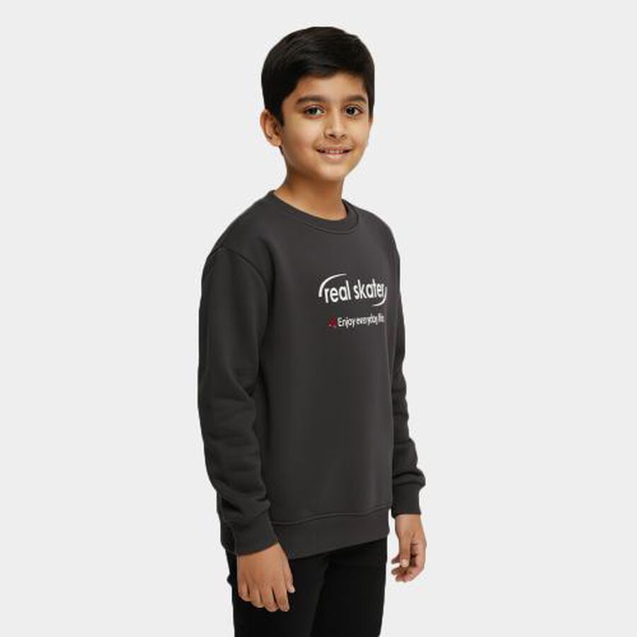 Boys' Dark Grey Crew Neck Graphic Sweatshirt, गहरा ग्रे, large image number null