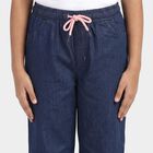 Girls' Navy Blue Jogger Fit Drawstring Jeans, मध्यम नीला, small