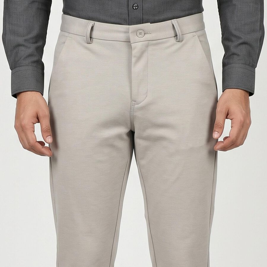 Men's Silver Slim Fit Flat-Front Trousers, सिल्वर, large