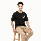 Men's Black Cotton Round Neck Regular T-Shirt, Black, small