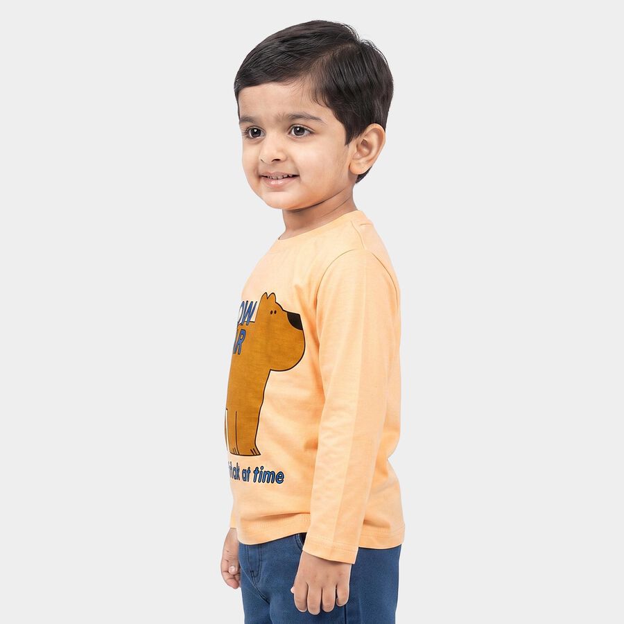 Boys Peach Crew Neck Regular Boys T-Shirt, Peach, large
