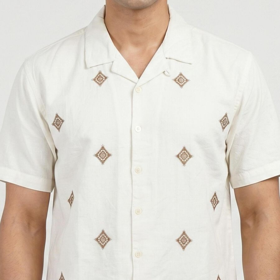 Men's White Casual Shirt, Off White, large