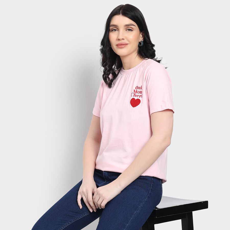 Ladies' 100% Cotton Round Neck T-Shirt , Pink, large image number null
