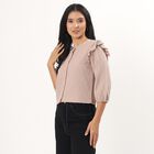 Women's Beige Mock Neck Textured Top, गहरा पीला, small