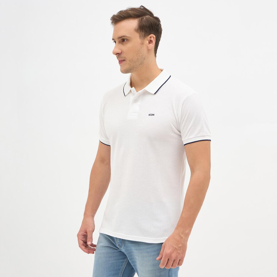 Men's Snow White Polo Collar Preppy T-Shirt, White, large image number null