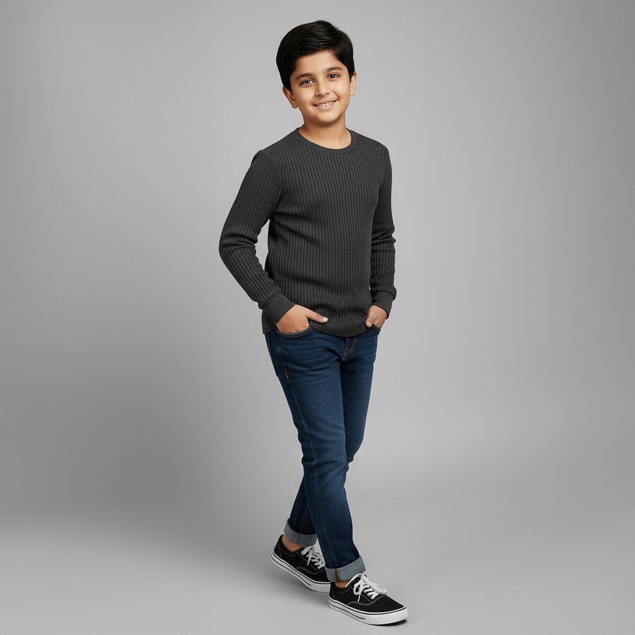 Boys Charcoal Grey Round Neck Thermal, चारकोल, large image number null