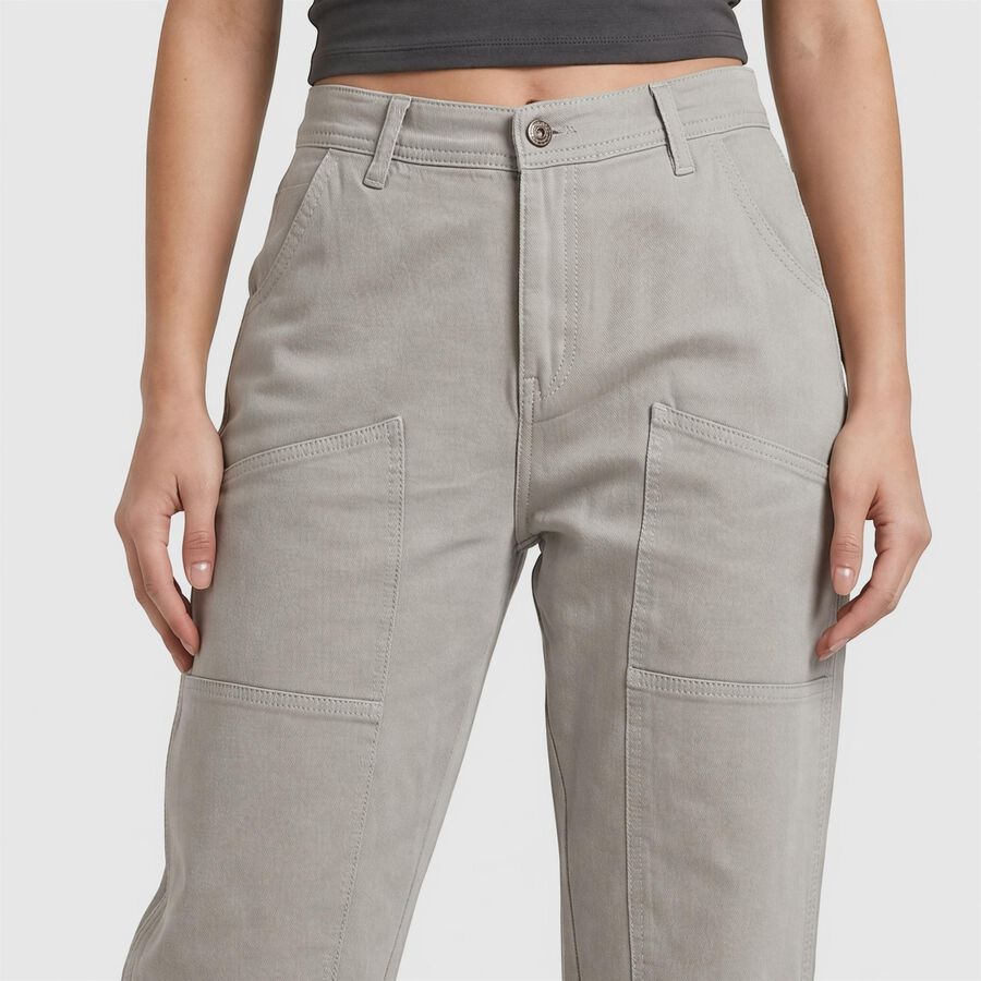Women's Grey Straight Fit Utility Trousers, Light Grey, large