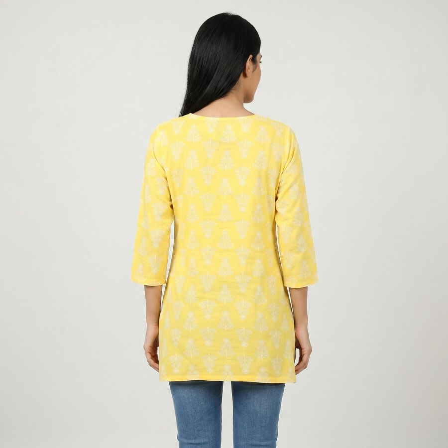 Women's Yellow Notch Neck Floral Printed Kurti, Yellow, large