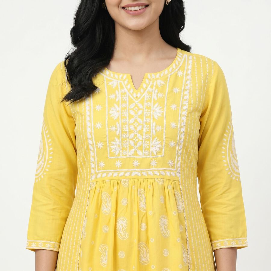 Women's Yellow Embroidered Ethnic Set, Mustard, large