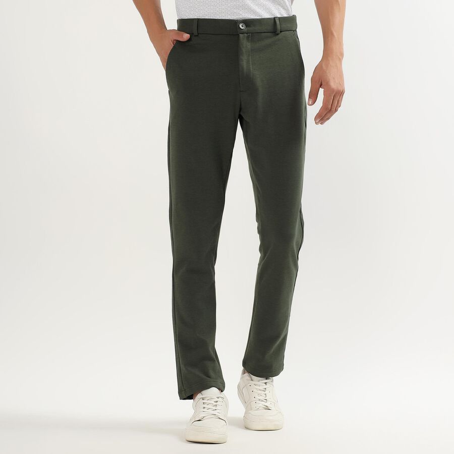 Men's Slim Fit Cross Pocket Casual Trousers, ओलिव, large image number null