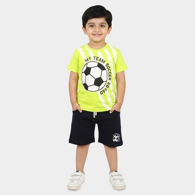 Boys' Green 100% Cotton Crew Neck Graphic Print Baba Suit