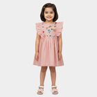 Girls' Peach Cotton Embroidered Ruffle Sleeve Frock, पीच, small