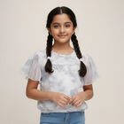 Girls' White Round Neck Casual Flutter Sleeve T-Shirt, White, small image number null